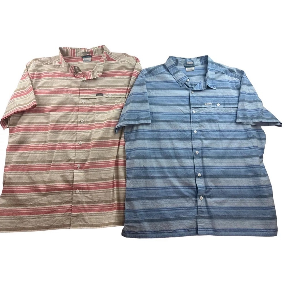 Columbia Button Up Shirts Outdoor Short Sleeve Lot Blue Red Stripe‎ Mens Sz XXL